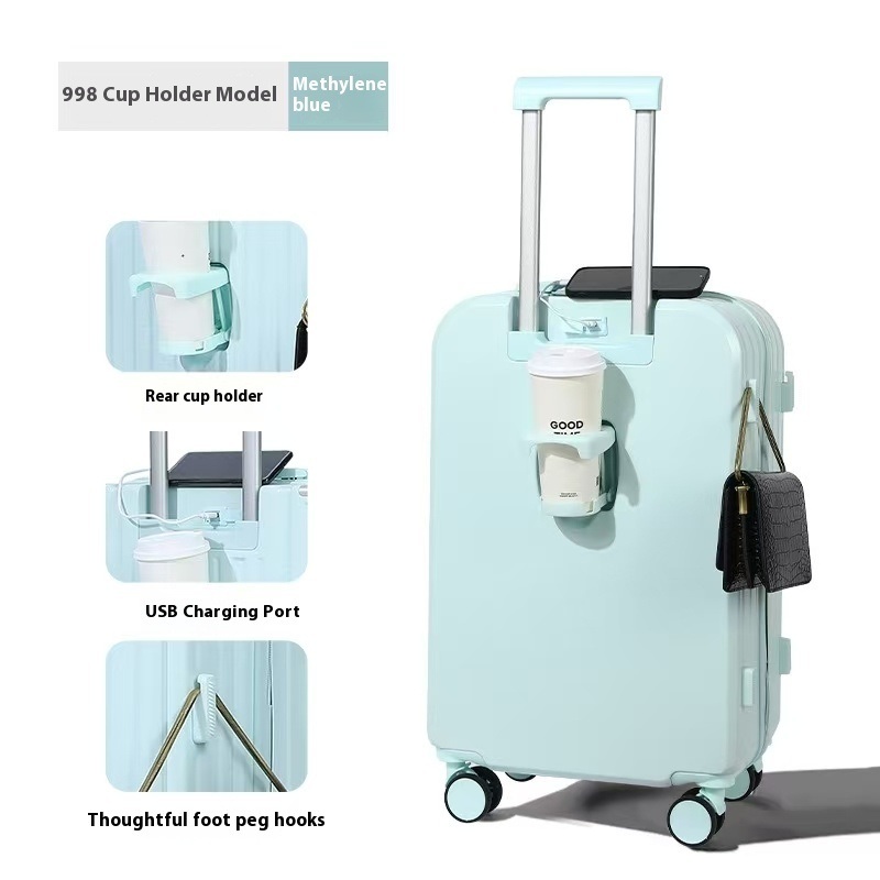 Customized Logo Business Suitcase with Silent Spinner Wheels TSA Lock Soft Handle Cup Holder Design Luggage