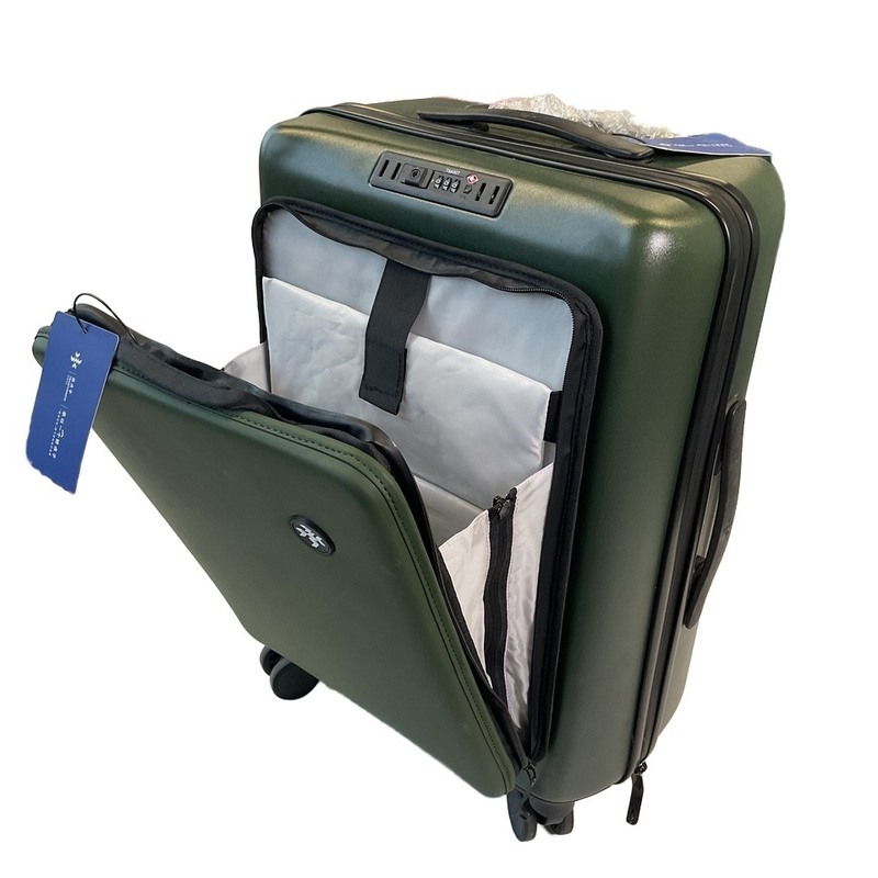 Easy Travel Front Open Luggage Suitcase with PU and Laptop Pocket Drawbars Included Black Color
