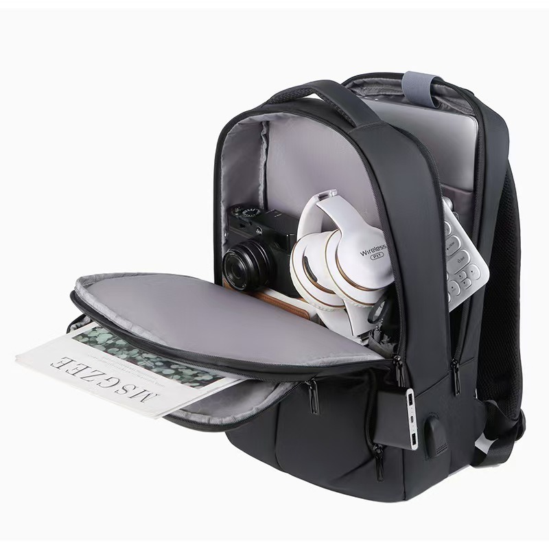 Business Laptop Double Shoulder Bag Large Capacity Multifunctional Men's Backpack with Soft Handle and Plain Pattern Type