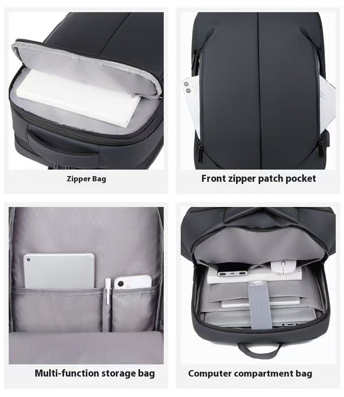 Business Laptop Double Shoulder Bag Large Capacity Multifunctional Men's Backpack with Soft Handle and Plain Pattern Type