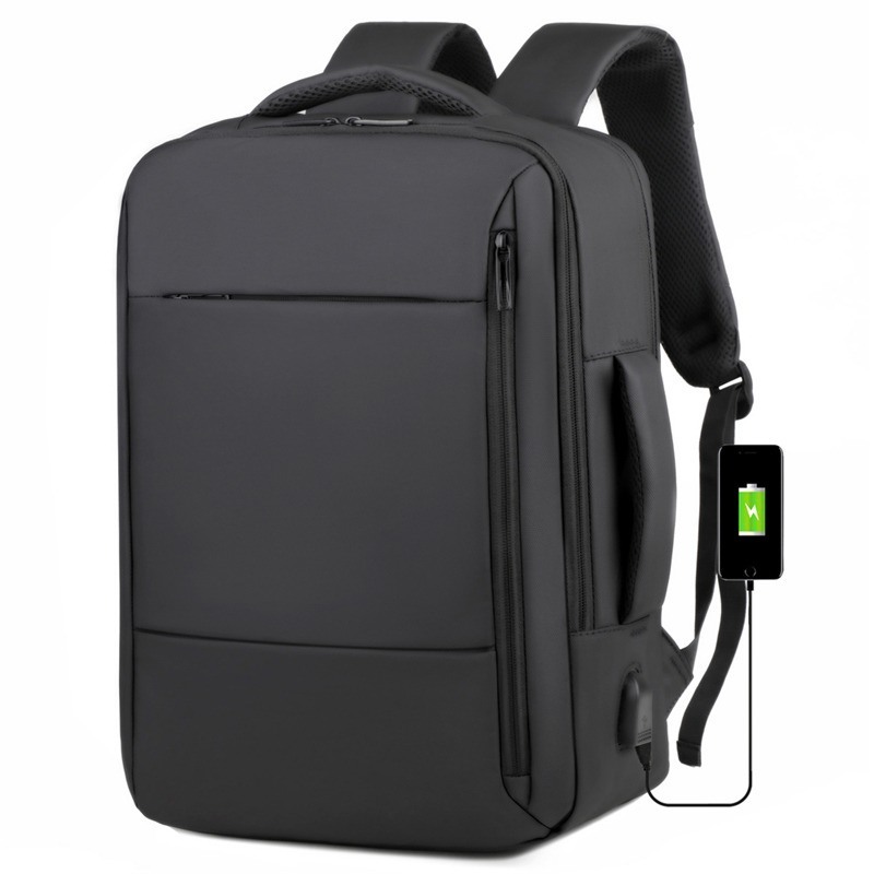 Unisex Fashionable Black Anti-Theft Waterproof Lightweight Laptop Backpack with RFID GPS USB Solar Panel and Materials