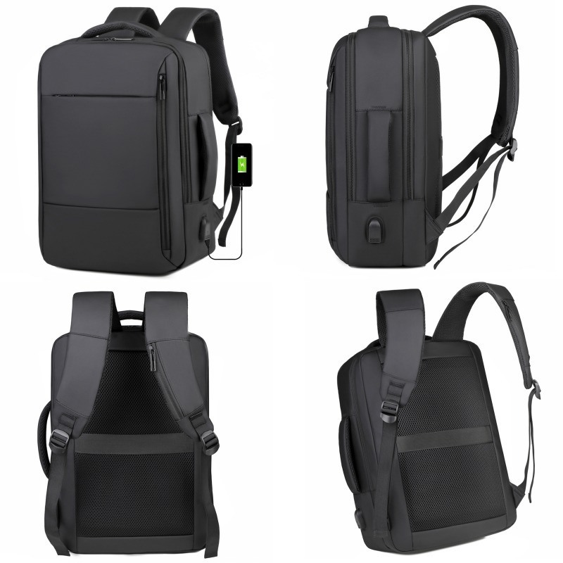 Unisex Fashionable Black Anti-Theft Waterproof Lightweight Laptop Backpack with RFID GPS USB Solar Panel and Materials