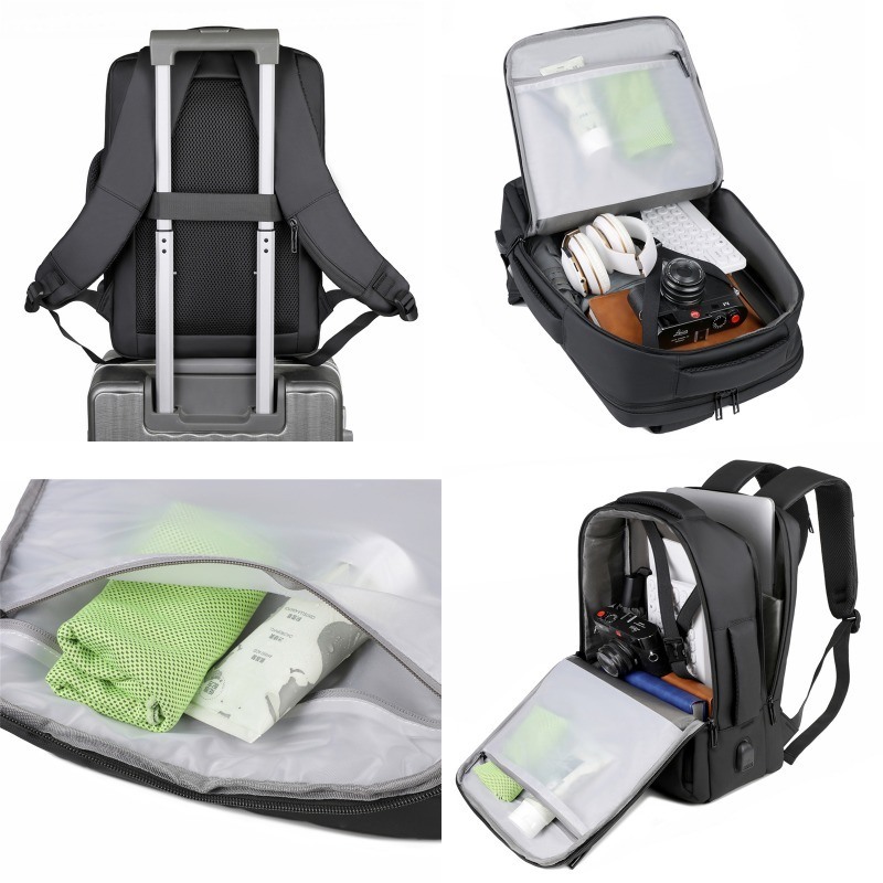Unisex Fashionable Black Anti-Theft Waterproof Lightweight Laptop Backpack with RFID GPS USB Solar Panel and Materials