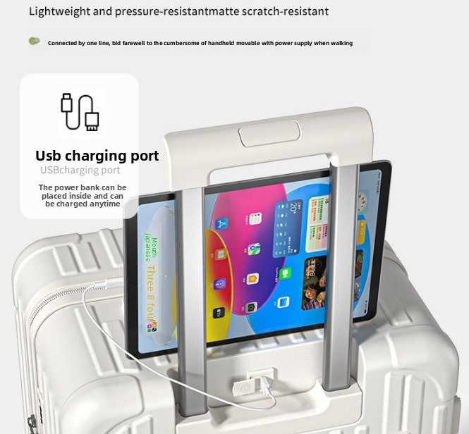 Zipper Closure Lightweight Multifunctional Anti-scratch Waterproof Suitcase with USB Charging Port and External Cup Holder