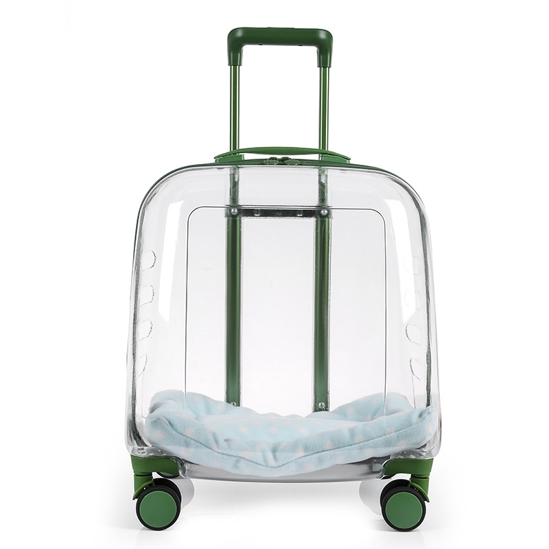 PC Material Clear Capsule Pet Travel Bag with Trolley Wheel Large Capacity Cat Dog Luggage Portable Transparent Holder