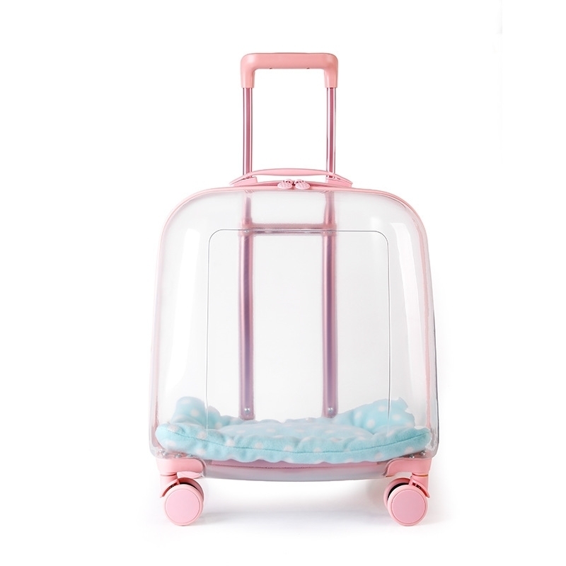 PC Material Clear Capsule Pet Travel Bag with Trolley Wheel Large Capacity Cat Dog Luggage Portable Transparent Holder