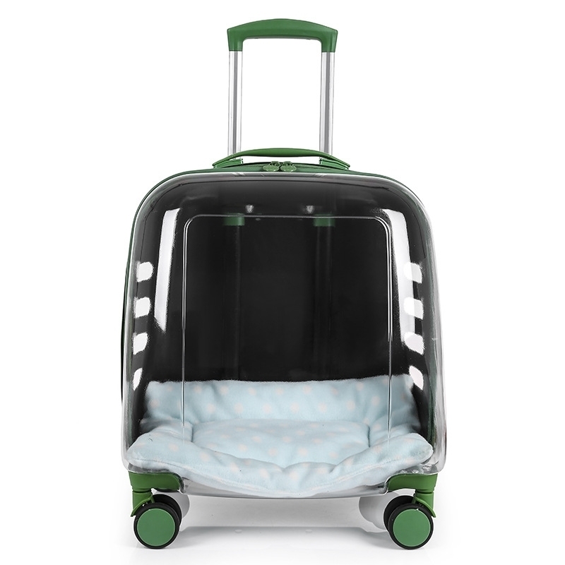 PC Material Clear Capsule Pet Travel Bag with Trolley Wheel Large Capacity Cat Dog Luggage Portable Transparent Holder