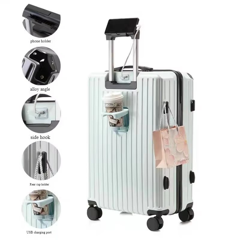 Unisex Multifunctional Carry-On Luggage with Silent Spinner Wheels ABS PC Material USB Hooks Lock TSA Lock Gender Unisex
