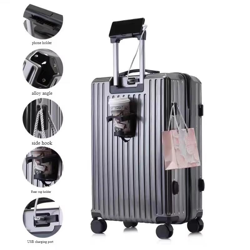 Unisex Multifunctional Carry-On Luggage with Silent Spinner Wheels ABS PC Material USB Hooks Lock TSA Lock Gender Unisex