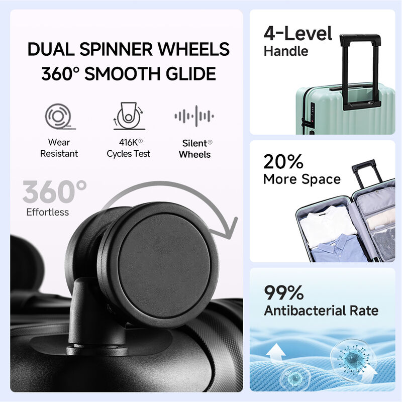 Maleta leve de 20 polegadas de PP com 42L de alta capacidade e TSA Bloquear Concha duravel Carregar na bagagem com rodas giratórias silenciosas