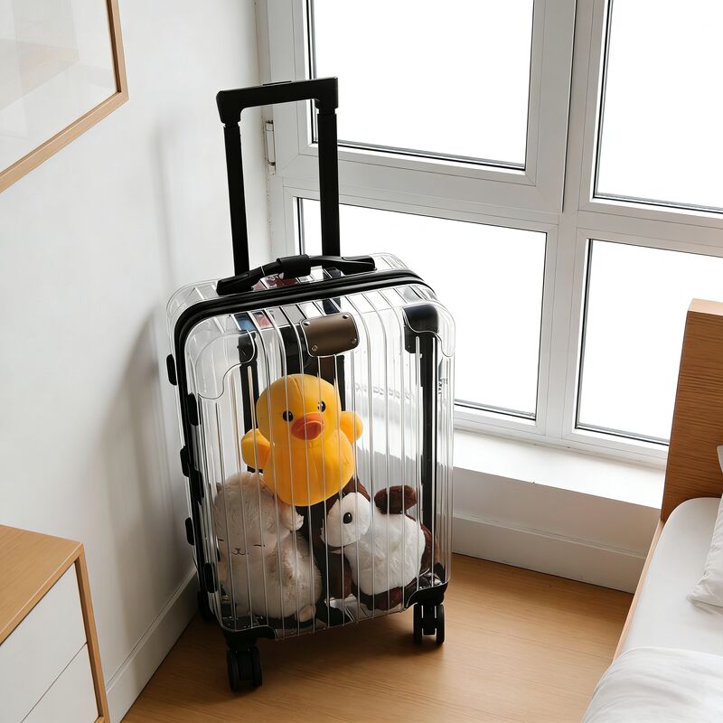 Dry and Wet Separation Transparent Luxury PC Waterproof Hard Shell Carry-on Suitcase with TSA Lock Clear Valise Cabin Travel Luggage