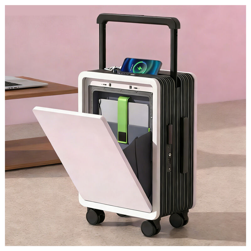 20-inch Hard Shell Business Suitcase with No-Zipper Design Front Opening Laptop Compartment and USB Port