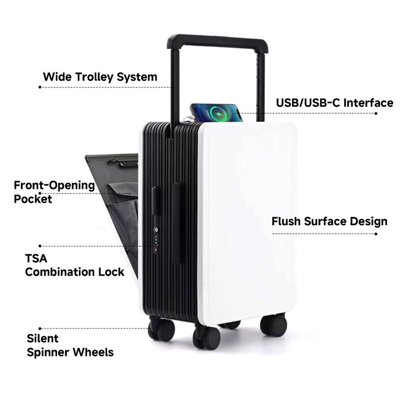 20-inch Hard Shell Business Suitcase with No-Zipper Design Front Opening Laptop Compartment and USB Port