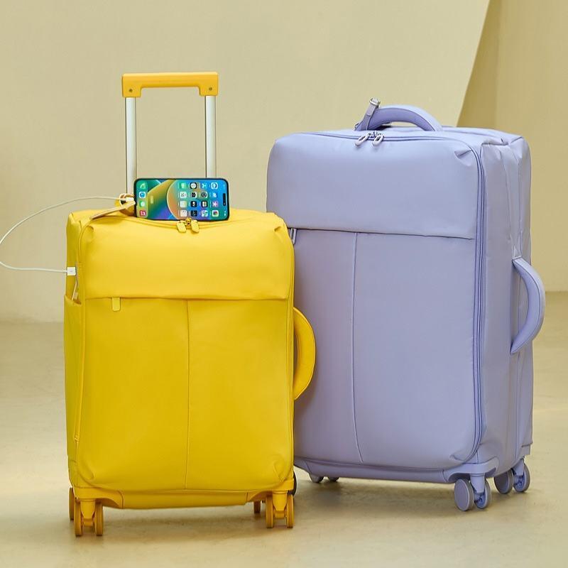 20 24 Inch Twill Nylon Luggage Suitcase USB Charging Front Opening Lightweight Carry on Luggage
